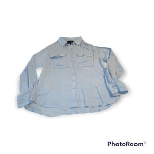 Kaii‎ Los Angeles blue v neck pocketed button up rolled sleeve